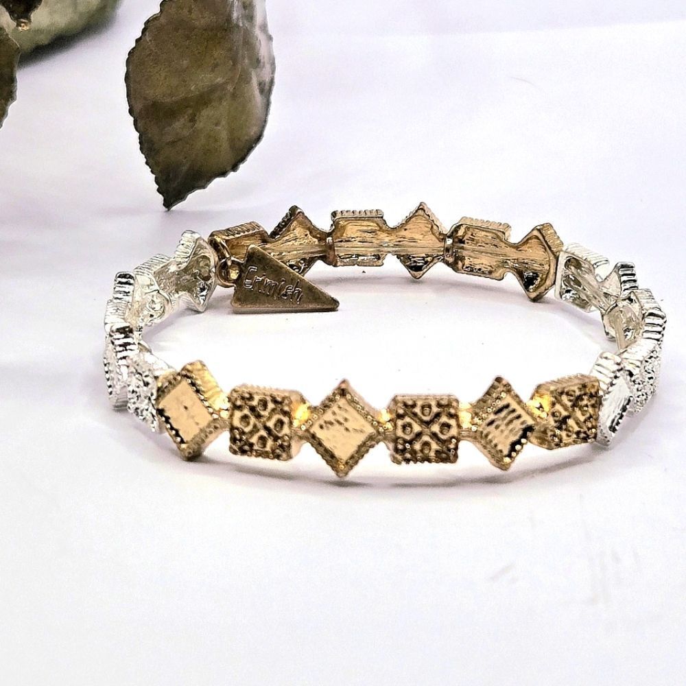 "5/$40" Eremish Geometric Gold & Silvertone Stretch Bracelet Sz Small